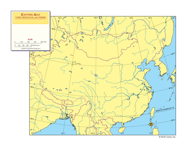 Eastern Asia, China, Mongolia & Taiwan: Outline Map