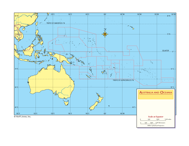 Australia and Oceania Outline Map without Shaded Relief